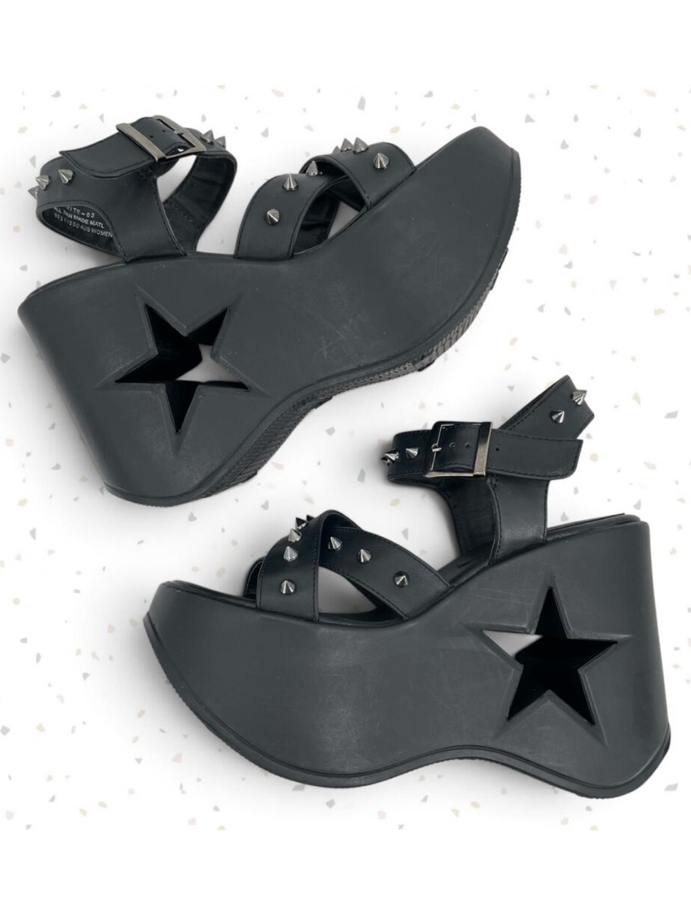 Demonia Dynamite 02 Black Spike Star Cutout Platform Sandals Goth Costume Size 8